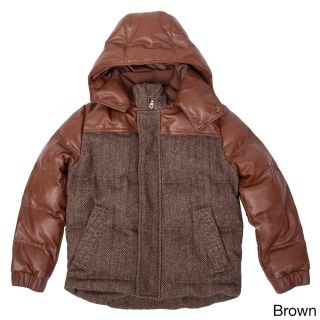 L&b Trading United Face Boys Lambskin Leather Hooded Herringbone Parka Brown Size Extra Small