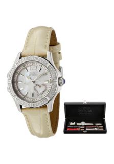 Invicta 0688  Watches,Womens Wildflower White Crystal Shiny Beige Leather, Casual Invicta Quartz Watches