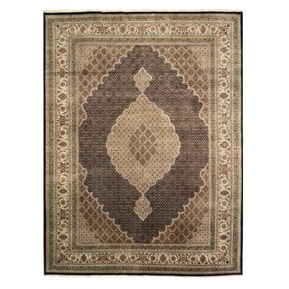 Eorc Black Hand knotted Wool And Silk Tabriz Mahi Rug (8 X 11)