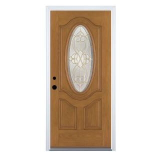 Therma Tru Benchmark Doors Oval Lite Decorative Medium Oak Inswing Fiberglass Entry Door (Common 80 in x 34 in; Actual 81.5 in x 35.5 in)