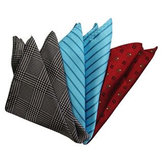 Dmitry Mens Gray/turquoise/red Italian Silk Pocket Squares (pack Of 3)