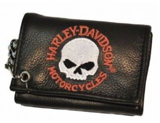 Harley Davidson Men's Leather Skull Embroidered Biker Chain Wallet TC813H 5 Clothing