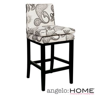 Angelohome Marnie Modern Black/ Cream Paisley Upholstered 29 inch Bar Stool