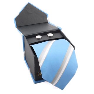 Ferrecci Mens Blue/ White Stripes Boxed Necktie And Cufflinks