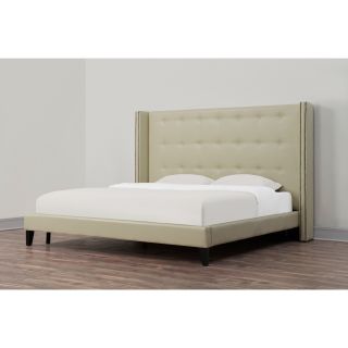 Greenpoint Cream Button tufted Leather Bed