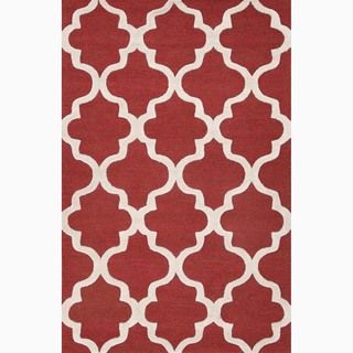 Handmade Geometric Pattern Red/ Ivory Wool Area Rug (5 X 8)