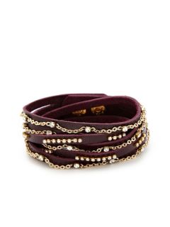Leather, Gold, & Crystal Multi Strand Wrap Bracelet by Presh