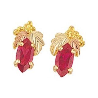 Beautiful 10kYellow gold Black Hills Gold 8x4mm Marquise Ruby Post earrings Drop Earrings Jewelry