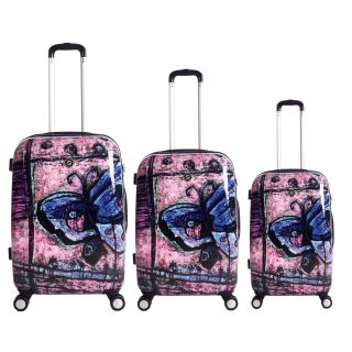 Neocover Traveling Butterfly 3 piece Hardside Spinner Luggage Set
