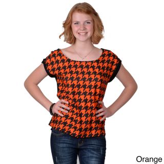 Journee Collection Journee Collection Womens Short Sleeve Houndstooth Print Top Orange Size S (4  6)