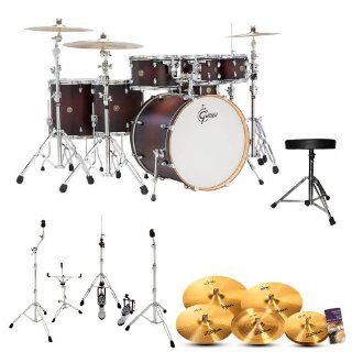 Gretsch CM1 E826P SDCB Catalina Maple Satin Dark Cherry Burst 7 Pc Shell Pack w/ Hardware, Throne, Cymbals & Drum Set Guide Musical Instruments