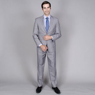 Mens Grey Teakweave 2 button Wool And Silk Blend Suit