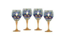 ArtisanStreet's Mardi Gras Design with Purple Mask Wine Glasses. Set of 4. Hand Painted. Kitchen & Dining