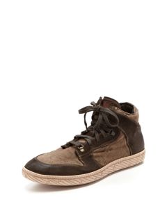 Distressed Canvas Mid Top Sneakers by Paul Smith