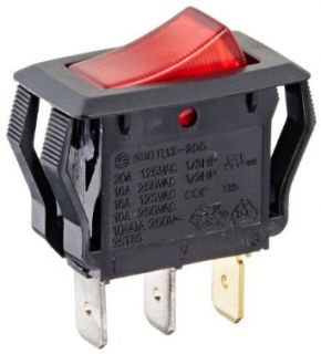 NSI Industries 77150RQ Rocker Switches, On Off Circut Function, SPST, 15/7.5 amps at 125/250 VAC, 0.625" Width, 1.250" Height, 0.828" Depth, Red