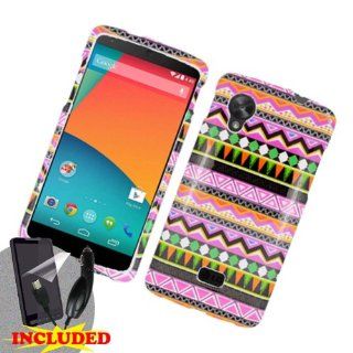 LG Google Nexus 5 D820   2 Piece Snap On Glossy Image Case Cover, Multicolor Abstract Geometric Shape Stripes + SCREEN PROTECTOR & CAR CHARGER Cell Phones & Accessories