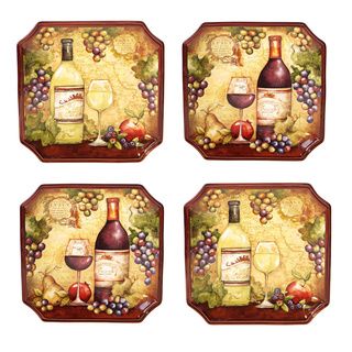 Hand painted Wine Map 10.5 inch Assorted Ceramic Dinner Plates (set Of 4)