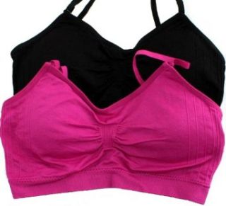 2 or 4 PACK Seamless Removable Strap Bras, One Size, Fuchsia Pink/Black
