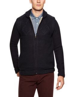 Cable Knit Yoke Zip Front Sweater by TOPMAN