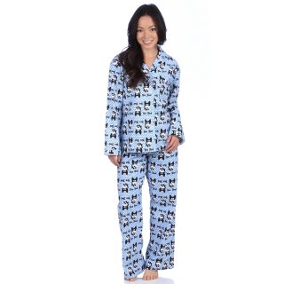 Leisureland Leisureland Womens Cotton Flannel Sleep Bow Wow  Dog Design Pajama Set Blue Size S (4  6)
