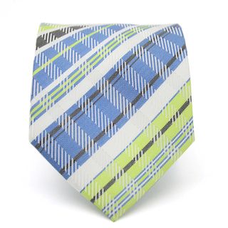 Ferrecci Classic Slim Green And Blue Plaid Necktie With Matching Handkerchief   Tie Set