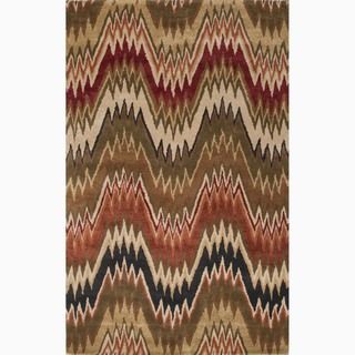 Hand made Brown/ Red Wool/ Art Silk Plush Pile Rug (8x11)