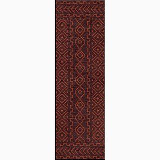 Hand made Tribal Pattern Brown/ Red Wool Rug (2.6x8)