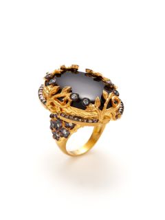 Black Onyx & Clear CZ Floral Wrapped Ring by Azaara