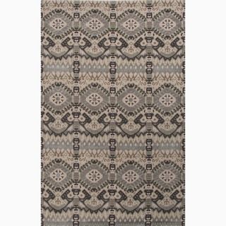 Hand made Floral Pattern Ivory/ Gray Wool/ Art Silk Rug (2x3)