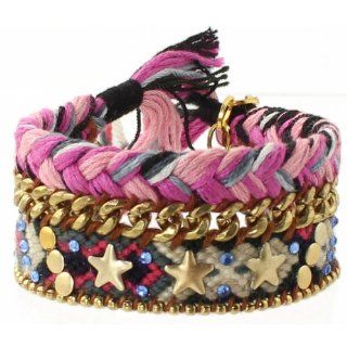 Embellished Bohemian Hippie Friendship Cuff in pink, black and white Bracelets Jewelry