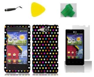 Rainbow Dot Faceplate Hard Phone Case Cover Cell Phone Accessory + Yellow Pry Tool + Screen Protector + Stylus Pen + EXTREME Band for Lg Optimus Exceed Lg vs840pp VS840PP Cell Phones & Accessories
