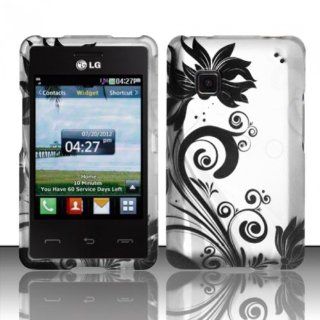 3 in 1 Bundle For LG 840g   Hard Case Snap on Cover (Silver/Black Flower)+ICE CLEAR Screen Protector Shield(Ultra Clear)+Touch Screen Stylus Cell Phones & Accessories