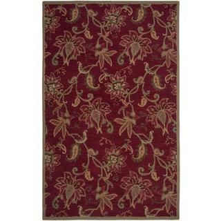 Hand tufted Handicraft Imports Aisling Red/green New Zealand Wool Blend Area Rug (5 X 8)