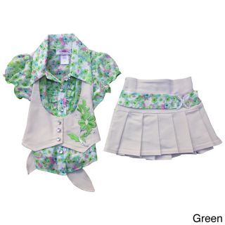 Citlalis Choice Girls Double breasted Vest And Khaki Skirt Set Green Size 2T