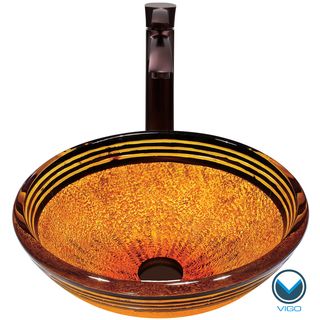 Vigo Tangerine Glass Vessel Sink And Otis Oil Rubbed Bronze Faucet Set