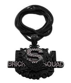 New Iced Out Black/Clear BSM Brick squad Monopoly Pendant w/4mm 36" Franco Chain Necklace MP830BKCL Jewelry