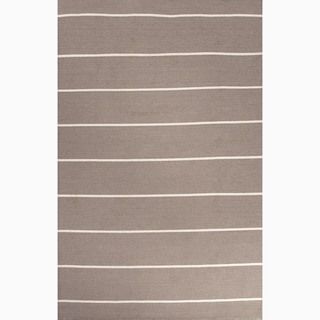 Handmade Gray/ Ivory Stripe pattern Wool Area Rug (8 X 10)