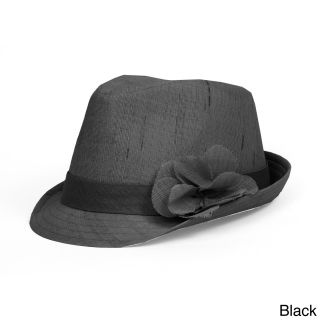 Magid Band And Flower Detail Straw Fedora Hat