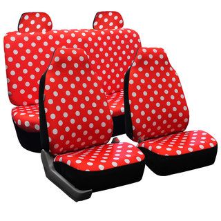 Fh Group Red Polka Dots Car Seat Covers Front High Back Buckets And Solid Bench (full Set)