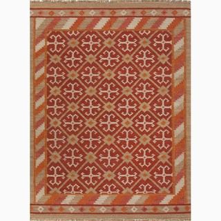 Hand made Red/ Taupe Wool Natural Rug (8x10)