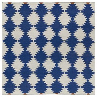 Flatweave Tribeca Flat weave Blue Wordly Wool Rug (8 Square)