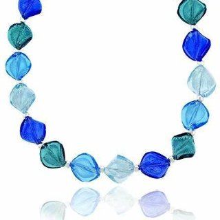 Ocean Sterling Silver .925 Aqua Blue, Royal Blue, Sky Blue Glass Twisted Foil Bead Round Glitter Necklace Jewelry