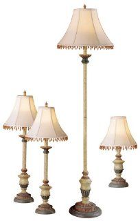 American Lighting 7849MX 4 Piece Metal Lamp Set, Brushed Antique   Household Lamp Sets