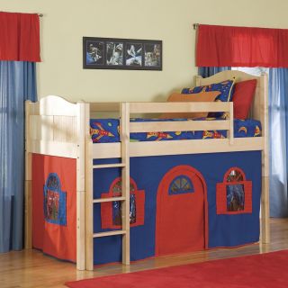 Bolton Furniture Natural Low loft Twin Bed With Bottom Playhouse Curtain And Ladder Neutral Size Twin