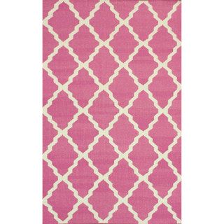 Nuloom Moroccan Trellis Flatweave Kilim Pink Wool Rug (76 X 96)
