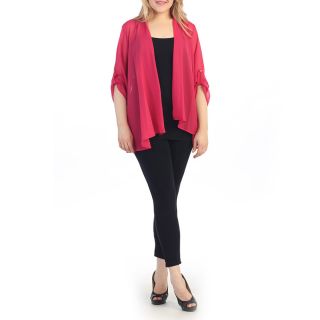 Hadari Womens Plus Size Pink Roll tab Sleeve Open Cardig