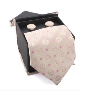 Ferrecci Mens Beige/ Pink Floral Boxed Necktie And Cufflinks