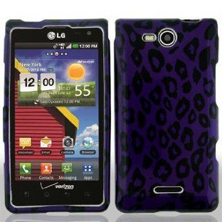 LG Lucid 4G 4 G VS840 VS 840 / Cayman Black and Purple Leopard Animal Skin Design Snap On Hard Protective Cover Case Cell Phone Cell Phones & Accessories