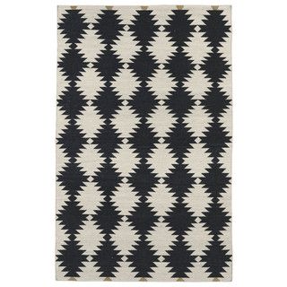 Flatweave Tribeca Black Wordly Wool Rug (90 X 120)