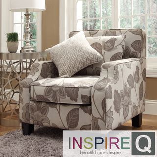 Inspire Q Broadway Grey Floral Sloped Track Arm Chair